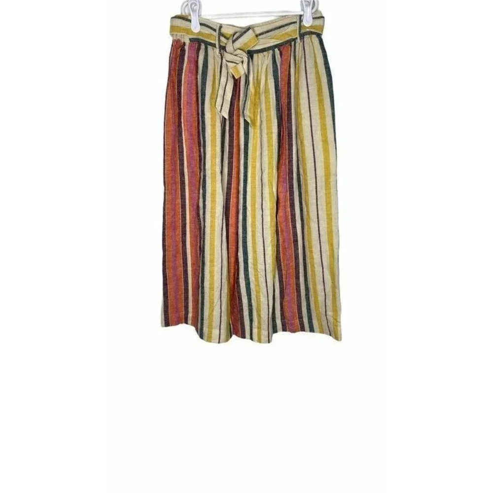 BP Womens A Line‎ Skirt Beige Yellow Stripe Midi Po